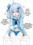  1girl :d absurdres ahoge blue_bow blue_dress blue_hair blue_panties blue_screen_of_death blue_shirt blush blush_stickers bow bow_panties breasts clothes_lift clothes_pull colored_inner_hair commentary double-parted_bangs dress english_text fang feet_out_of_frame hair_between_eyes hair_bow hair_ornament highres lifting_own_clothes long_hair long_sleeves madobe_ichika mesugaki microsoft_windows multicolored_eyes multicolored_hair one_side_up os-tan panties pantyhose pantyhose_pull pinafore_dress rainbow_eyes sailor_collar sari_(zakura27502762) shirt sidelocks simple_background sitting skin_fang skirt skirt_lift sleeveless sleeveless_dress small_breasts smile smug solo underwear untranslatable_commentary very_long_hair white_background white_pantyhose white_sailor_collar windows_11 