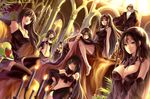  babes big_breasts black_hair breasts brown_eyes brown_hair candles chapel church clothes dress earrings fire formal formal_clothes fruits gown group harem head_ornament legs long_hair neck_band original tattoes thigh-highs women 