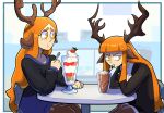 angry animal_humanoid antlers beverage bottomless bottomwear brown_body brown_fur building chair clothed clothing crossed_arms cutlery deer deer_humanoid detailed_background drinking drinking_straw duo eating faun felix_agalith female food freckled_face freckles freya_agalith fruit fur furniture hair hi_res hime_cut horn humanoid kitchen_utensils light_body light_skin long_hair looking_at_another looking_away male mammal mammal_humanoid markings milkshake multicolored_body multicolored_fur nipelets on_chair orange_eyes orange_hair outside parfait_(dessert) plant shorts signature sitting sitting_on_chair spoon spots spotted_body spotted_fur sprinkles strawberry suit sweater sweater_only table tools topwear topwear_only two_tone_body two_tone_fur window worried