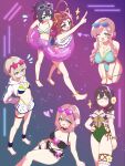  6+girls animal_ears anklet bikini bikini_skirt black_bikini black_choker black_hair blonde_hair blush bow bow_bikini bracelet breasts brown_hair cat_ears cat_girl chain choker cleavage closed_eyes closed_mouth clothing_cutout collarbone commentary cross-laced_clothes cross-laced_one-piece_swimsuit crossed_bangs denim denim_shorts dolphin_shorts drawstring drill_hair drill_sidelocks eyewear_on_head fake_animal_ears flipped_hair flower flying_sweatdrops food_on_body food_on_breasts frilled_bikini frilled_one-piece_swimsuit frilled_thigh_strap frills gold_anklet gold_chain gradient-tinted_eyewear gradient_background green_eyes green_one-piece_swimsuit grey-framed_eyewear hair_between_eyes hair_bun hair_flower hair_ornament hanazono_hahari hanazono_hakari haraga_kurumi heart heart-shaped_eyewear highleg highleg_bikini highres hip_vent hooded_shrug innertube jewelry kimi_no_koto_ga_dai_dai_dai_dai_daisuki_na_100-nin_no_kanojo leaning_forward long_sleeves loving_aura low_side_ponytail mamesuki meido_mei mole mole_under_eye multiple_bracelets multiple_girls nail_polish navel neon_lights off-shoulder_one-piece_swimsuit off_shoulder official_alternate_costume official_alternate_hairstyle one-piece_swimsuit one_eye_closed parted_bangs pink-framed_eyewear pink_bow pointing purple-framed_eyewear purple_eyes red_bow short_bangs short_eyebrows short_hair_with_long_locks short_shorts shorts shrug_(clothing) side_ponytail sidelocks single_hair_bun single_side_bun smile sparkle standing star-shaped_eyewear star_(symbol) stomach stomach_cutout striped_bikini striped_clothes sunglasses sutou_iku sweatband swim_ring swimsuit thick_eyebrows thigh_strap tinted_eyewear toenail_polish toenails untranslatable_commentary white_bikini white_choker white_flower white_shorts white_shrug yakuzen_kusuri yellow-framed_eyewear 