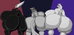 3d_(artwork) anthro arachnid arthropod big_breasts big_butt black_body blender_(artwork) blue_eyes bovid breasts butt butt_squish caprine darkdraketom digital_media_(artwork) female goat grey_body group hand_on_hip hi_res hollow_knight_(franchise) horn hornet_(hollow_knight) huge_breasts huge_butt hyper hyper_breasts hyper_butt lagomorph leporid looking_at_viewer mammal pseudoregalia rabbit rear_view red_eyes simple_background spider squish sybil_(pseudoregalia) tail team_cherry toriel trio undertale_(series) white_body