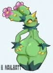 anthro artist_name big_butt biped blush butt checkered checkered_background colored digital_media_(artwork) elemental_creature elemental_humanoid eyelashes female female_anthro flora_fauna flower_(anatomy) generation_5_pokemon hand_on_butt hand_on_own_butt hi_res huge_butt humanoid looking_at_viewer looking_back looking_back_at_viewer maractus nailbatt nintendo nude nude_anthro nude_female open_:3 pattern_background plant plant_humanoid pokemon pokemon_(species) pokemorph presenting presenting_hindquarters simple_background solo spikes spikes_(anatomy) text thick_thighs wide_hips