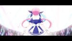  1girl absurdres audience blue_dress blue_hair blue_ribbon blurry blurry_background bow colored_inner_hair commentary_request concert curly_hair dress from_behind glowstick hair_ribbon highres holding holding_microphone hololive kairono3jou letterboxed long_hair maid maid_headdress microphone minato_aqua minato_aqua_(1st_costume) multicolored_hair pink_hair ribbon short_sleeves solo_focus twintails two-tone_hair virtual_youtuber white_bow white_wrist_cuffs wrist_cuffs 