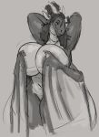 anthro areola big_breasts breasts covering covering_breasts covering_self dragon female hair hi_res huge_breasts jezzlen membrane_(anatomy) membranous_wings monochrome mythological_creature mythological_scalie mythology navel non-mammal_breasts non-mammal_hair non-mammal_navel nude nude_anthro nude_female nude_male scales scalie solo standing wings