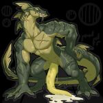1:1 animal_genitalia anthro aquatic big_penis bodily_fluids claws cum cum_pool digitigrade dripping drooling eel fin fish genital_fluids genital_slit genitals green_body hand_on_hip huge_penis knil_(artist) long_penis male monster muscular muscular_male no_pupils pecs penis penis_on_ground saliva scar sharp_teeth slime solo tail tapering_penis teeth underbite yellow_body yellow_penis