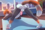 2024 anthro anus ass_up backsack balls black_claws blue_eyes brown_hair butt calico_cat city_skyline claws cloud countershade_torso countershading domestic_cat felid feline felis floor fur genitals glans grey_body grey_fur hair humanoid_genitalia humanoid_penis james_dodges leg_markings looking_at_viewer looking_back looking_back_at_viewer male mammal markings multicolored_body multicolored_tail navel nude orange_body orange_fur pawpads penis pink_anus pink_nose pink_penis pointy_ears presenting presenting_anus presenting_hindquarters prick_ears signature sky socks_(marking) solo spread_butt spread_legs spreading sunrise tail toe_claws white_balls white_butt white_torso window wood wood_floor yoga yoga_mat zedzar