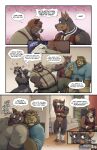 5_panel_comic absurd_res aldrich_haynes_(thepurp) anthro balls black_text blake_harper_(thepurp) bottomless bottomless_anthro bottomless_male bottomwear butt canid canine canis cervine chair clothed clothed_anthro clothed_male clothing comic deer dialogue digital_media_(artwork) dobermann domestic_dog english_text felid fur furniture garter_straps genitals green_eyes group hair hi_res horn hudson_(thepurp) hug lion looking_at_another luca_(thepurp) male male_anthro mammal marcus_(thepurp) muscular muscular_anthro muscular_male neck_collar on_chair open_mouth pantherine pants penis pinscher procyonid raccoon shirt sika_deer sitting sitting_on_chair small_penis speech_bubble suid suine sus_(pig) suspenders tail talking_to_another teeth text thepurp tight_hug tongue topwear topwear_only wild_boar
