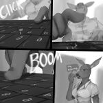 1:1 2026 absurd_res anthro blood bodily_fluids comic computer_keyboard crush death deer deer_mom_(gygjar) disgust english_text extreme_size_difference female gygjar hi_res human larger_female mammal mature_anthro mature_female micro micro_abuse micro_male size_difference spot_color text typing