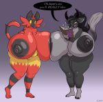 anthro areola big_areola big_breasts big_nipples black_areola black_nipples book breast_squish breasts breasts_frottage demon domestic_cat duo english_text eyewear felid feline felis female generation_7_pokemon genitals glasses glistening glistening_areola glistening_breasts gloves_(marking) grey_breasts heterochromia hi_res huge_areola huge_breasts huge_nipples hyper hyper_breasts incineroar leg_markings lucy_(thisaccountdoesexist) lysergide mammal markings multicolored_body nintendo nipples nipples_touching nude open_mouth pokemon pokemon_(species) pokemorph question_mark red_breasts red_eyes socks_(marking) speech_bubble squish text thick_thighs tits_(lysergide) two_tone_body vulva wide_hips yellow_sclera