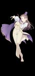  1girl 6th_live_dream_~bloom_garden_party~ black_background brown_hair buttons cape commentary_request cropped_jacket double-breasted flower_stand_art fujishima_megumi full_body hana_sakeba_yume_kakeru hat highres jacket jacket_overhang leg_up long_hair long_sleeves looking_at_viewer love_live! love_live!_hasu_no_sora_jogakuin_school_idol_club love_live!_hasu_no_sora_jogakuin_school_idol_club_bloom_garden_party mini_hat mini_top_hat one_eye_closed pants parted_lips puffy_long_sleeves puffy_sleeves purple_cape purple_eyes purple_hat repurika shirt shoes side_cape simple_background sleeveless sleeveless_jacket solo top_hat vest white_jacket white_pants white_shirt white_shoes white_vest 