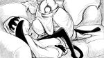 16:9 anthro armor bodily_fluids boots canid canine canis climbing_on clothing coat_cape cracked daisy_(dragonweirdo) domestic_dog dragonweirdo duo eyes_closed female flower footwear furniture headgear helmet hi_res holding_head male mammal monochrome on_top pain plant puck_(dragonweirdo) rodent sciurid shoes sofa sweat tree_squirrel widescreen