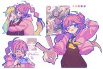  2girls :3 :p ;3 ;p ^_^ anyoji_hime arm_up blonde_hair blue_eyes blue_hair blush brown_dress cellphone closed_eyes color_guide commentary crying dress flower gradient_hair hair_flower hair_intakes hair_ornament hasu_no_sora_school_uniform highres holding holding_phone hood hood_down hooded_jacket hug hug_from_behind idolmaster idolmaster_million_live! iphone jacket kabotd long_sleeves looking_at_viewer love_live! love_live!_hasu_no_sora_jogakuin_school_idol_club mira-cra_park! mochizuki_anna multi-tied_hair multicolored_hair multiple_girls neckerchief nose_blush one_eye_closed open_clothes open_jacket open_mouth osawa_rurino outstretched_arm phone pink_flower pink_jacket ponytail red_neckerchief reference_inset reference_work_request sailor_collar sailor_dress school_uniform smartphone smile streaming_tears tears thai_text tongue tongue_out translation_request twintails untranslatable_commentary v virtual_youtuber white_sailor_collar winter_uniform yellow_neckerchief 