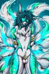 absurd_res anthro armbinder balls bdsm binder_(restraint) bondage bondage_gear bottomless bottomless_anthro bottomless_male bound canid canine chastity_cage chastity_device cheek_tuft clothed clothing collar digital_media_(artwork) ear_piercing facial_tuft femboy flat_chastity_cage fluffy fluffy_tail fox fox_spirit genitals gold_(metal) gold_chastity_cage gold_chastity_device hair hi_res locked long_hair male mammal navel neck_tuft nipples nude nude_anthro nude_male piercing restraints rogbiejoke rope rope_bondage rope_harness solo tail tuft