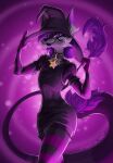 abstract_background anthro armwear clothing collar collar_tag dress femboy footwear gloves handwear hat headgear headwear hi_res legwear male novabeast pattern_armwear pattern_clothing pattern_legwear pose sargas_sirius_(froxifox) socks solo spiral_background stirren striped_armwear striped_clothing striped_legwear stripes witch_costume witch_hat