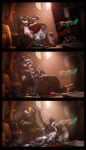 3d_(artwork) absurd_res anthro bear blizzard_entertainment blush bodily_fluids breasts butt canid canine clothed clothing comic cum cum_inside digital_media_(artwork) female fox fur genital_fluids genitals grope group group_sex hi_res kissing male male/female mammal nipples nude pandaren penetration penis sex tail threesome trio vulpera warcraft zatoart