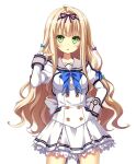  1/7_no_mahoutsukai 1girl ahoge arm_at_side back_bow blonde_hair blue_bow blue_bowtie bow bow_hairband bowtie buttons closed_mouth collarbone corset cowboy_shot cropped_jacket double-breasted frilled_skirt frilled_sleeves frills game_asset green_bow green_eyes grey_bow grey_sailor_collar hair_bow hairband hand_up impossible_clothes juliet_sleeves kanzaki_ema long_hair long_sidelocks long_sleeves looking_at_viewer miniskirt multiple_hair_bows non-web_source puffy_sleeves purple_bow purple_hairband ribbon_trim sailor_collar school_uniform self-datamine shirt sidelocks skirt sleeve_cuffs striped_clothes tachi-e tel-o transparent_background very_long_hair wavy_hair white_corset white_shirt white_skirt 