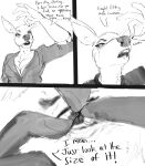 2026 absurd_res anthro breasts cleavage clothed clothing comic deer deer_mom_(gygjar) dialogue disgust dominant dominant_female duo english_text erection extreme_size_difference female gygjar hi_res male male/female mammal mature_anthro mature_female micro monochrome scaroused size_difference sniffing submissive submissive_male text