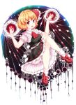  1girl ascot black_skirt black_vest blonde_hair bloomers collared_shirt commentary_request dated fang full_body furim hair_ribbon highres loafers looking_at_viewer magic open_mouth red_ascot red_eyes red_ribbon red_shoes ribbon rumia shirt shoes short_hair signature skirt skirt_set smile socks solo touhou vest white_bloomers white_shirt white_socks 