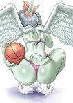 2026 5_fingers absurd_res amber_(snoot_game) anthro ball basketball_(ball) big_butt bikini bone_frill bottom_heavy bubble_butt butt butt_focus cavemanon_studios claws clothed clothing crouching digital_drawing_(artwork) digital_media_(artwork) feathered_wings feathers female finger_claws fingers footwear frill_(anatomy) glistening glistening_body glistening_butt glistening_legs glistening_scales glistening_thighs grey_body grey_hair grey_scales hair hi_res holding_basketball medium_hair pink_bikini pink_clothing pink_swimwear prehistoric_species pterodactylus pterosaur rear_view reptile sakamtosng scales scalie shoes short_tail side-tie_bikini simple_background skimpy skimpy_bikini sneakers snoot_game solo string_bikini swimwear tail thick_thighs two-piece_swimsuit white_background white_clothing white_footwear white_shoes white_sneakers wide_hipped_anthro wide_hipped_female wide_hips wings