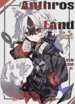  1girl absurdres animal_ears bare_legs black_choker black_hair black_hoodie blue_archive cat cat_ears choker closed_mouth comiket comiket_108 commentary_request cover cover_page cowboy_shot doujin_cover grey_halo hair_between_eyes halo hand_in_pocket headphones headphones_around_neck highres hood hoodie kayoko_(blue_archive) long_hair looking_at_viewer multicolored_hair red_eyes red_skirt single_wing skirt solo two-tone_hair white_cat white_hair wings wrdij5w0rg31830 