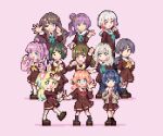  6+girls ;) ahoge anyoji_hime aqua_eyes aqua_neckerchief black_choker black_hair black_pantyhose black_socks blonde_hair blue_eyes blue_hair blunt_bangs blunt_ends bob_cut brown_dress brown_hair brown_shoes ceras_yanagida_lilienfeld choker clenched_hand clenched_hands commentary_request double_v dress everyone flower fujishima_megumi full_body gradient_hair green_eyes grey_hair hair_bun hair_flower hair_intakes hair_ornament hair_ribbon hasu_no_sora_school_uniform hellomegu! hinoshita_kaho hira_65536 hood hooded_jacket jacket jellyfish_cut kachimachi_kosuzu katsuragi_izumi long_hair long_sleeves looking_at_viewer love_live! love_live!_hasu_no_sora_jogakuin_school_idol_club medium_dress momose_ginko multi-tied_hair multicolored_hair multiple_girls murano_sayaka neckerchief one_eye_closed open_clothes open_hand open_jacket orange_eyes orange_hair osawa_rurino otomune_kozue outstretched_arm pantyhose pink_background pink_eyes pink_flower pink_hair pink_jacket pink_ribbon pixel_art ponytail purple_eyes purple_hair raised_fist red_flower red_neckerchief ribbon sailor_collar sailor_dress school_uniform shoes short_hair side_ponytail sidelocks simple_background single_side_bun smile socks standing star_(symbol) star_hair_ornament twintails two_side_up v v_over_head virtual_youtuber white_sailor_collar winter_uniform yellow_neckerchief yugiri_tsuzuri 