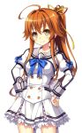  1/7_no_mahoutsukai 1girl ahoge arms_at_sides back_bow blue_bow blue_bowtie bow bowtie brown_eyes buttons closed_mouth collarbone corset cowboy_shot cropped_jacket double-breasted frilled_skirt frilled_sleeves frills game_asset grey_bow grey_sailor_collar hair_intakes hair_ribbon impossible_clothes juliet_sleeves long_hair long_sleeves looking_at_viewer miniskirt non-web_source orange_hair puffy_sleeves ribbon ribbon_trim sailor_collar school_uniform self-datamine shinonome_yuno shirt side_ponytail skirt sleeve_cuffs striped_clothes tachi-e tel-o transparent_background very_long_hair white_corset white_shirt white_skirt yellow_ribbon 