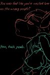 2:3 abstract_art anthro bird_dog canid canine canis dialogue domestic_cat domestic_dog duo english_text exhaling_smoke felid feline felis female hi_res hunting_dog irish_setter kodi_(toof_snoot) looking_down looking_up male mammal profanity seth_(toof_snoot) setter simple_background smoking talking_to_another text toof_snoot tuxedo_cat