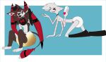2025 4_arms angel_dust anthro arachnid arthropod assaultwatertaffy bodily_fluids bow_tie clean_diaper clothed clothing demon diaper diaper_only digital_drawing_(artwork) digital_media_(artwork) domestic_cat duo feces felid feline felis folded_diaper fur genital_fluids hazbin_hotel headgear headwear hellaverse hi_res husk_(hazbin_hotel) male mammal multi_arm multi_limb object_in_mouth pacifier pacifier_in_mouth paws simple_background sitting_on_diaper soiled_diaper spider tail teeth topless unclean_diaper urine used_diaper wearing_diaper wet_diaper wings