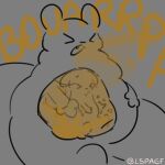 >_< 1:1 absurd_res ambiguous_gender anthro burp_fetish burping burping_fart cute_fangs dripping duo eyes_closed fangs fart fart_fetish fart_while_inside farting_inside_belly gourmand_(rain_world) hand_on_belly hi_res lspagf male overweight puffed_cheeks rain_world rumbling_stomach sitting slugcat tail teeth tongue tongue_out videocult vore worried x-ray_view