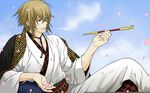  blonde_hair hakuouki_shinsengumi_kitan japanese_clothes kazama_chikage kimono petals red_eyes short_hair 