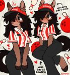 2026 anthro ball black_bottomwear black_clothing black_hair black_pants black_tail blush bottomwear bowling_ball bowling_pin brown_body brown_fur clothed clothed_anthro clothed_female clothing cloven_hooves ear_piercing english_text equid equine eyewear female female_anthro fingers fully_clothed fully_clothed_anthro fully_clothed_female fur glasses hair hair_over_eye heart_symbol hi_res hooved_fingers hooved_plantigrade hooved_toes hooves horse jayrnski kiko_(jayrnski) long_hair mammal pants pattern_clothing pattern_shirt pattern_topwear piercing plantigrade round_glasses shirt solo striped_clothing striped_shirt striped_topwear stripes tail text topwear wearing_glasses