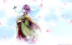  butterfly flowers hieda_no_akyu japanese_clothes kimono petals purple_hair short_hair touhou violet_eyes 