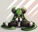 2026 6:5 anthro bamboo bear biped claws countershade_torso countershading eyes_closed featureless_crotch feet female flexible fur giant_panda hands_together hi_res jellli leaf leaf_hair leafan_(pal) mammal multicolored_body multicolored_fur pal_(species) palworld plant plant_hair pocketpair pseudo_hair simple_background solo solo_focus splits spread_legs spreading toes two_tone_body white_body white_countershading