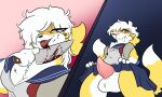 5:3 absurd_res anthro bionic blood bodily_fluids bottomwear buizel clothing cybernetics female feral floatzel generation_4_pokemon genitals hi_res knife licking machine male nintendo penis pokemon pokemon_(species) skirt solo tongue violence wings yandere