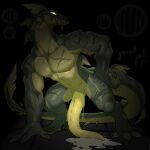 1:1 animal_genitalia anthro aquatic big_penis bodily_fluids claws cum cum_pool dark digitigrade dripping drooling eel fin fish genital_fluids genital_slit genitals green_body hand_on_hip huge_penis knil_(artist) long_penis male monster muscular muscular_male no_pupils pecs penis penis_on_ground saliva scar shadow sharp_teeth slime solo tail tapering_penis teeth underbite yellow_body yellow_penis