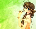  blue_eyes brown_hair carnelian glasses original pencil tagme twintails 