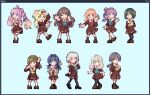  6+girls ;) ahoge anyoji_hime aqua_eyes aqua_neckerchief black_choker black_hair black_pantyhose black_socks blonde_hair blue_background blue_eyes blue_hair blunt_bangs blunt_ends bob_cut brown_dress brown_hair brown_shoes ceras_yanagida_lilienfeld choker clenched_hand clenched_hands commentary_request double_v dress everyone flower fujishima_megumi full_body gradient_hair green_eyes grey_hair hair_bun hair_flower hair_intakes hair_ornament hair_ribbon hasu_no_sora_school_uniform hellomegu! highres hinoshita_kaho hira_65536 hood hooded_jacket jacket jellyfish_cut kachimachi_kosuzu katsuragi_izumi long_hair long_sleeves looking_at_viewer love_live! love_live!_hasu_no_sora_jogakuin_school_idol_club medium_dress momose_ginko multi-tied_hair multicolored_hair multiple_girls murano_sayaka neckerchief one_eye_closed open_clothes open_hand open_jacket orange_eyes orange_hair osawa_rurino otomune_kozue outstretched_arm pantyhose pink_eyes pink_flower pink_hair pink_jacket pink_ribbon pixel_art ponytail purple_eyes purple_hair raised_fist red_flower red_neckerchief ribbon sailor_collar sailor_dress school_uniform shoes short_hair side_ponytail sidelocks simple_background single_side_bun smile socks standing star_(symbol) star_hair_ornament twintails two_side_up v v_over_head virtual_youtuber white_sailor_collar winter_uniform yellow_neckerchief yugiri_tsuzuri 