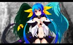  asymmetrical_wings bangs bare_shoulders blue_hair blush bow breasts choker cleavage detached_sleeves dizzy guilty_gear hair_bow long_hair medium_breasts navel necro_(guilty_gear) red_eyes ribbon sw tail tail_ribbon twintails undine_(guilty_gear) wings 