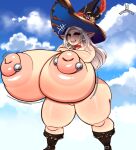 absurd_res big_breasts boots breast_piercing breasts clothing exposed_breasts female final_fantasy final_fantasy_xiv footwear genitals hair hat headgear headwear hi_res huge_breasts humanoid hyper hyper_breasts hyper_genitalia lalafell milkiipetals piercing red_eyes shoes shortstack shortstack_female smug smug_face solo square_enix white_hair witch_hat