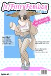 absurd_res anthro arthropod bottomwear bulge clothing cover crop_top denim denim_bottomwear denim_clothing denim_shorts english_text femboy fishnet_clothing fishnet_legwear hi_res insect jaynoedotart legwear lepidopteran magazine magazine_cover male moth reddit shirt shorts shy solo text topwear wings
