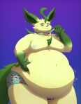 2026 absurd_res alexey_(helz-blackout) anthro belly big_belly big_moobs digital_drawing_(artwork) digital_media_(artwork) ears_up eeveelution femboy fur generation_4_pokemon hand_on_belly hanging_belly hi_res huge_belly jewelry leaf leaf_tail leafeon male moobs navel necklace nintendo nipples obese obese_anthro overweight overweight_anthro pokemon pokemon_(species) short signature simple_background tail thick_thighs white-dragon yellow_body yellow_fur