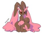absurd_res ambiguous_anthro ambiguous_gender ankle_tuft anthro arm_tuft bottom_heavy brown_body brown_fur colored cotton_tail covering covering_crotch covering_self digital_media_(artwork) ear_tuft eyebrows featureless_chest floppy_ears fur generation_4_pokemon hi_res kneeling leg_tuft long_ears looking_at_viewer lopunny nailbatt nintendo pear-shaped_figure pink_body pink_fur pokemon pokemon_(species) red_eyes shaded shiny_pokemon simple_background solo thick_eyebrows thick_thighs tuft white_background wide_hips wrist_tuft