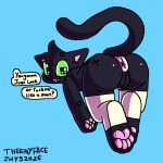 1:1 aliasing anus big_anus dialogue digital_media_(artwork) domestic_cat felid feline felis female feral genitals glistening glistening_pawpads green_sclera little_kitty_(lkbc) little_kitty_big_city looking_at_viewer looking_back mammal pawpads scar shaded solo talking_feral text theenyface vulva x_scar
