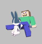 2020 ambiguous/ambiguous ambiguous_anthro ambiguous_gender ambiguous_human animal_crossing anthro beard blue_eyes brown_hair buckteeth butt clothed clothing colored cotton_tail crossover digital_media_(artwork) dotty_(animal_crossing) duo facial_hair featureless_arms featureless_chest featureless_crotch featureless_feet featureless_hands featureless_limbs feet fully_clothed grey_background hair hi_res human kneeling lagomorph leporid mammal microsoft minecraft mojang mouthless nintendo nude_anthro open_mouth pawpads rabbit simple_background soles spread_legs spreading steve_(minecraft) sukk-madikk teeth xbox_game_studios