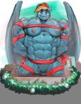 2023 abs absurd_res anthro areola arms_tied_behind_back bdsm biped blue_body bondage bound box breasts christmas christmas_wreath colored container ear_piercing equid equine female folded_wings friendship_is_magic front_view genitals gift gift_bow gift_box grin hair half-length_portrait hands_behind_back hasbro hi_res holidays looking_at_viewer mammal multicolored_hair muscular muscular_arms muscular_female muscular_legs my_little_pony mythological_creature mythological_equine mythology navel neck_muscles nipples nude obliques pecs pecs_with_breasts pegasus piercing pink_areola pinup pointy_ears portrait pose prick_ears rainbow_dash_(mlp) rainbow_hair red_eyes red_ribbon ribbon_bondage ribbons rizzyofen shaded short_hair simple_background smile snout solo standing thick_thighs vulva white_background wings wreath