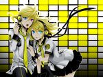  bicolored_eyes blonde_hair headphones kagamine_len kagamine_rin seifuku vocaloid wool 