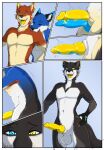 animal_genitalia animal_penis anthro balls bedroom_eyes bite blue_body blue_fur blue_penis blush blushed_face bodily_fluids brown_hair canid canine canine_genitalia canine_penis cheek_lick comic drooling duo ear_piercing ear_ring earrings_only face_lick fox french_kissing from_behind_position frottage fur genitals growth hair heterochromia hi_res humanoid jack_(johnkidd) jacques_(johnkidd) james_(johnkidd) kissing knot knotted_penis licking licking_lips licking_tongue male male/male mammal masturbation merge_transformation merging narrowed_eyes narusewolf nude penile penis penises_touching piercing ring_piercing saliva saliva_string seductive sex shoulder_bite shy snout snout_growth tongue tongue_out transformation transformation_sequence yellow_penis