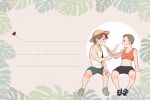  2boys brothers bug butterfly chibi chibi_only clothes_lift commentary_request crocs dean_winchester feeding food hand_fan hat ice_cream incest looking_at_another male_focus monstera_deliciosa multiple_boys navel orange_tank_top plant rushi_(mousang) sam_winchester sandals shirt_lift shirt_rolled_up shorts siblings straw_hat supernatural_(tv_series) sweat tank_top white_tank_top yaoi 