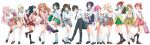  6+girls absurdres ahoge asaka_karin bag bespectacled black_hair black_necktie black_pants black_socks blonde_hair blue_bow blue_bowtie blue_eyes blue_scrunchie blue_skirt blush bow bowtie brown_hair cardigan cardigan_around_waist clothes_around_waist collared_shirt commentary_request full_body glasses green_bow green_bowtie green_hair green_skirt grey_bow grey_bowtie grey_skirt gyaru gyarugasaki hair_bow hair_ornament hair_over_one_eye hair_scrunchie highres holding holding_bag kneehighs kogal konoe_kanata loafers long_hair looking_at_viewer loose_socks love_live! love_live!_nijigasaki_high_school_idol_club mia_taylor mifune_shioriko miniskirt miyashita_ai multiple_girls necktie official_alternate_costume official_alternate_hairstyle open_collar orange_bow orange_bowtie orange_eyes orange_skirt osaka_shizuku pants pink_bow pink_bowtie pink_hair pink_scrunchie pink_shirt pink_skirt pleated_skirt ponytail purple_bow purple_bowtie purple_eyes purple_skirt red_bow red_bowtie red_eyes red_scrunchie red_skirt sankuro_(agoitei) school_bag scrunchie shirt shoes short_hair side_ponytail simple_background skirt smile socks standing stuffed_animal stuffed_panda stuffed_toy takasaki_yu tennoji_rina twintails white_background white_shirt white_socks wrist_scrunchie yuki_setsuna zhong_lanzhu 