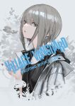  1girl absurdres black_shirt cigarette commentary_request earrings exhaling_smoke grey_eyes grey_hair hashimoto_kokai highres holding holding_cigarette hood hood_down jacket jewelry looking_at_viewer necklace official_art open_clothes open_jacket original parted_lips shirt short_hair sidelocks smoke smoking solo triangle_earrings upper_body white_jacket 